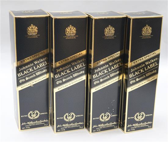 Four boxed bottles of Johnnie Walker Extra Special Black Label 12 year old whisky